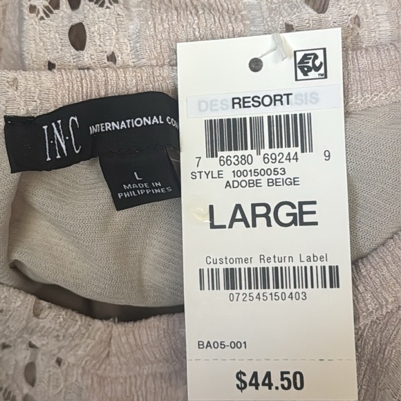 New with tags INC International Concepts Cream eyelet tank size Large - Picture 3 of 4